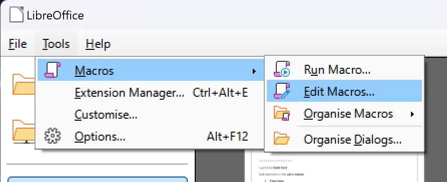 edit macros libreoffice