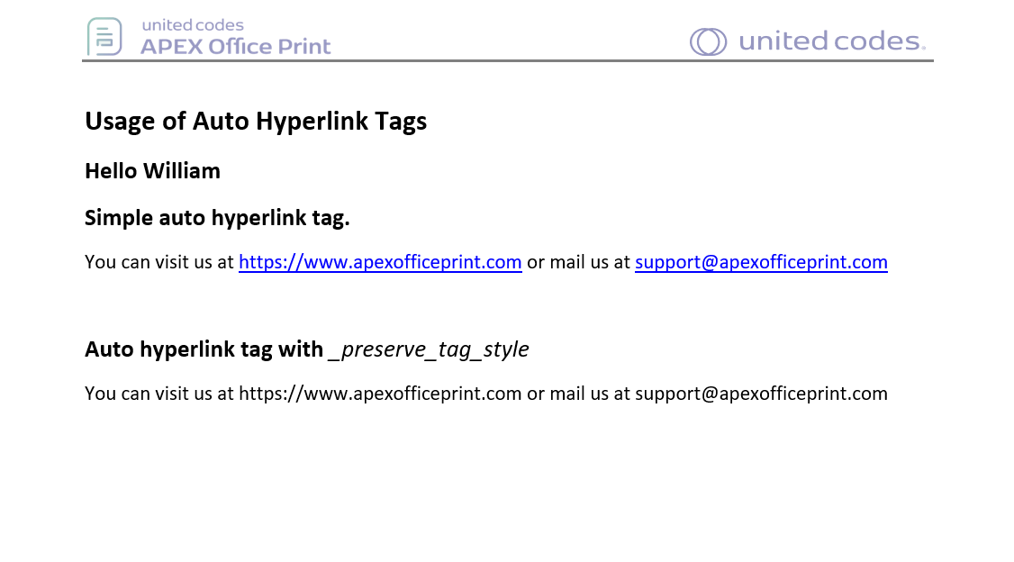 hyperlink output